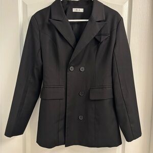 Black Double-Breasted Blazer with Notched Lapels